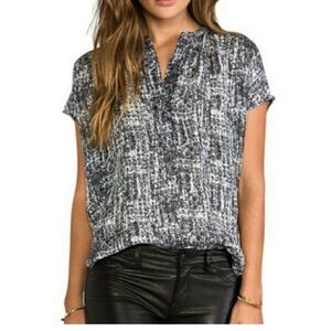 Vince Black Print Silk Dolman Sleeve V-neck Blouse